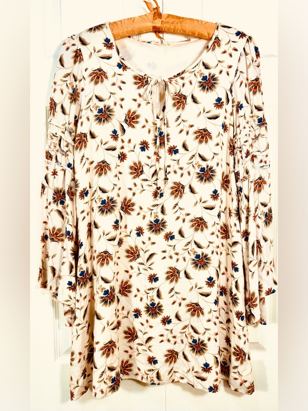 Entro Boho Floral Bell Sleeve Tie Front Mini Dress Small